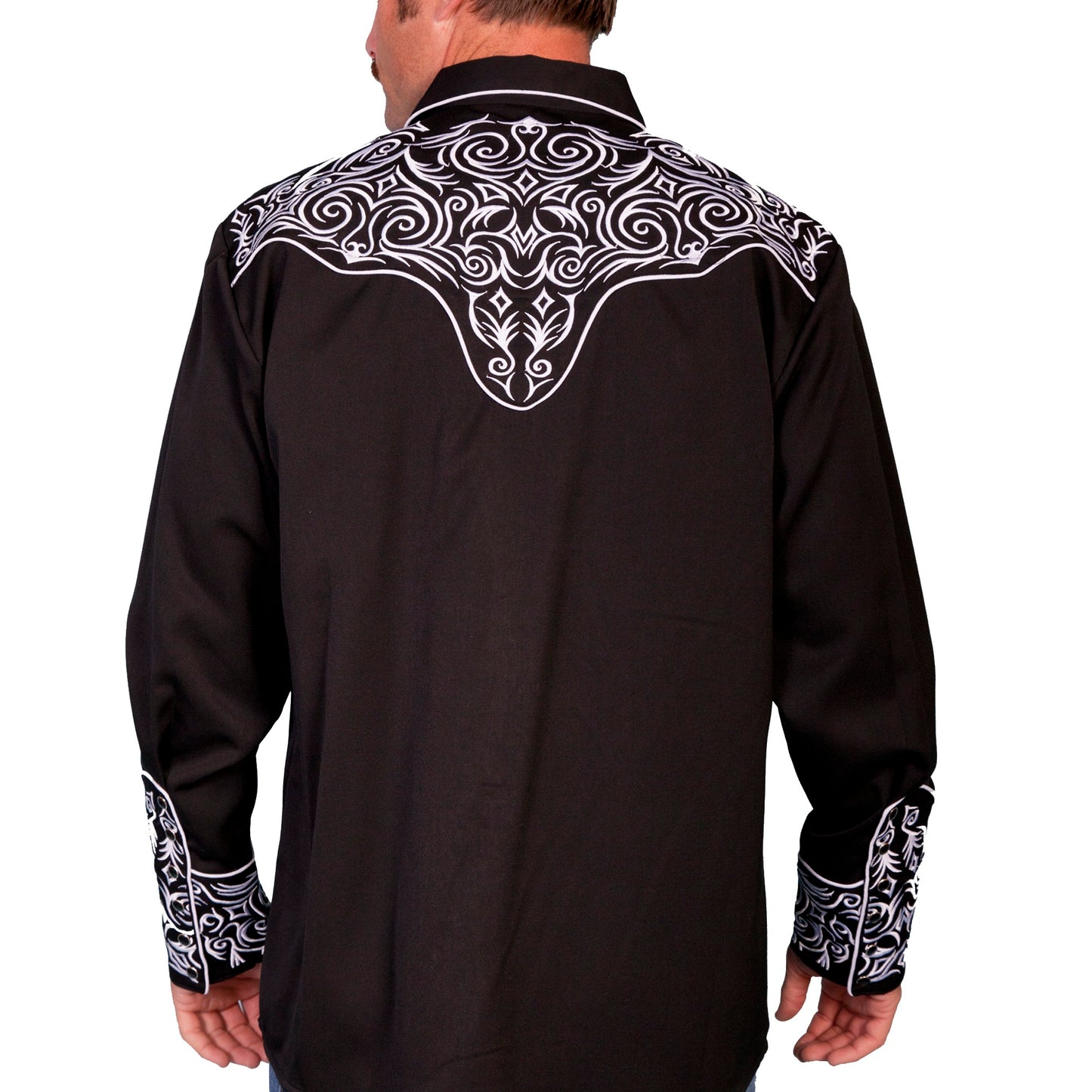 Scully Men's Scroll Embroidered Black Button Down Shirt P-815-BLK