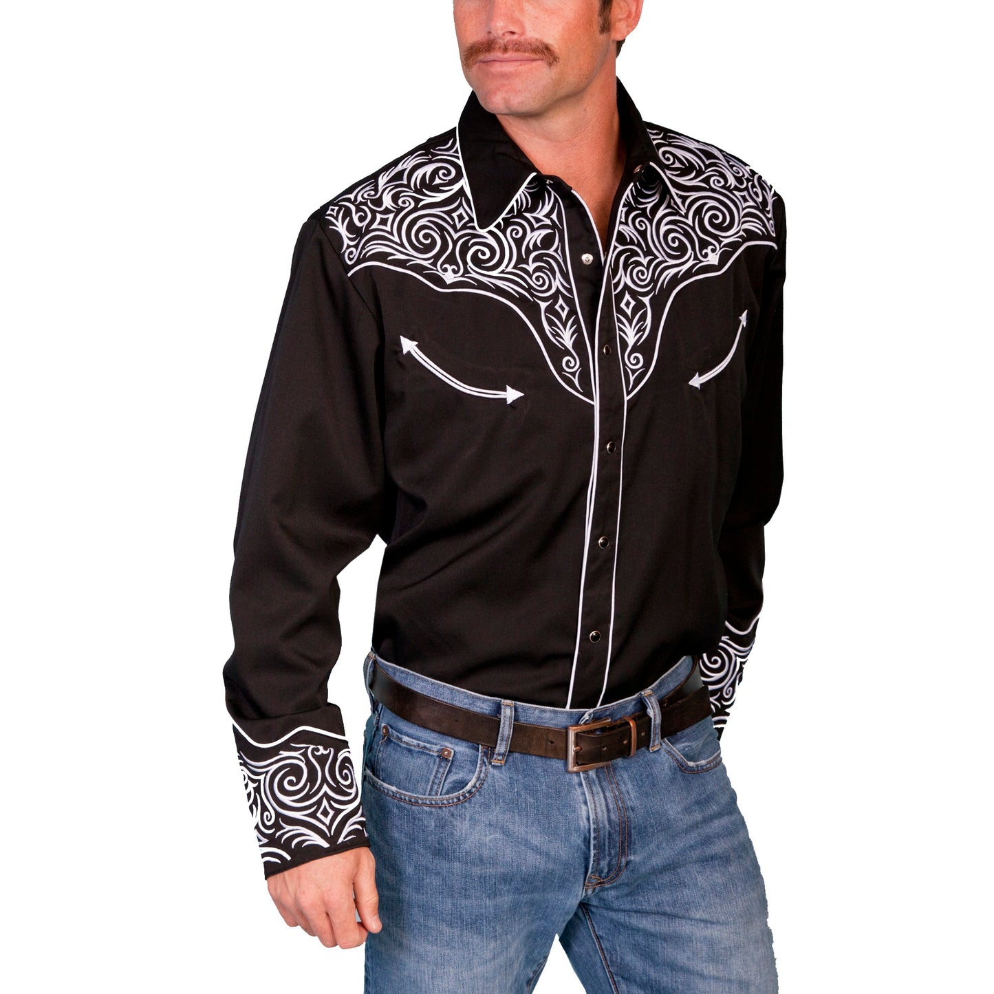 Scully Men's Scroll Embroidered Black Button Down Shirt P-815-BLK