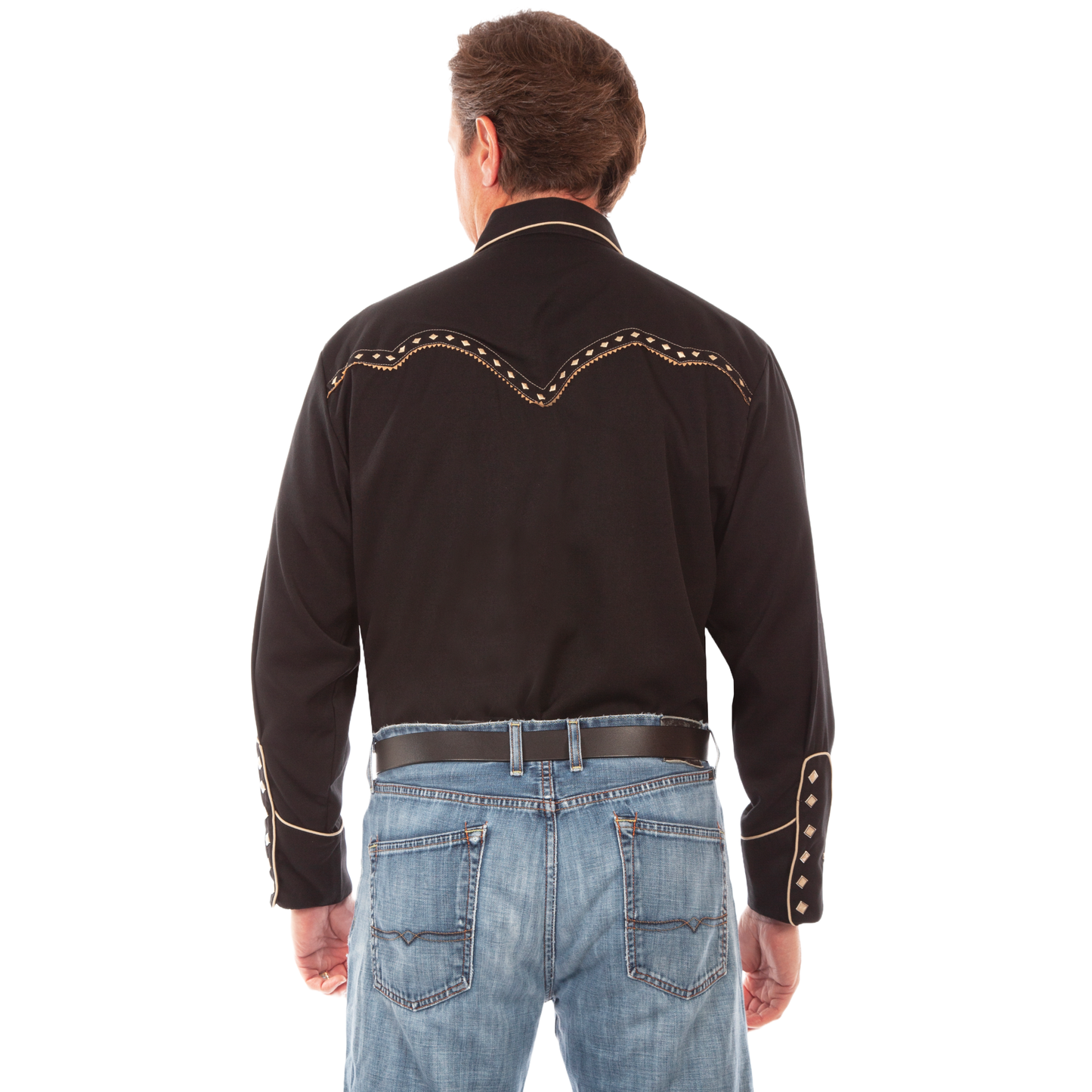 Scully Men's Studded Western Embroidered Black Snap Shirt P-898