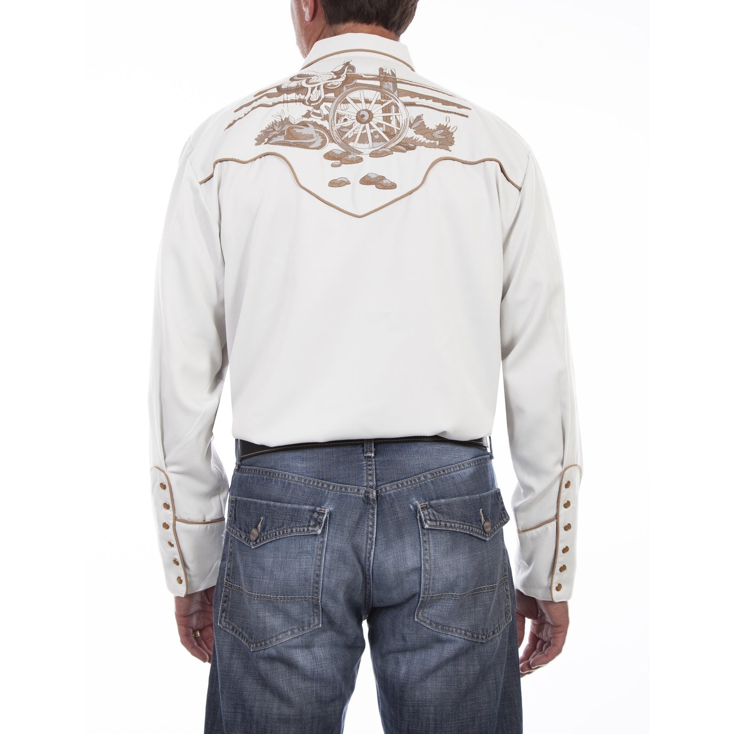 Scully Men's Wagon Wheel Western Embroidery White Stone Shirt P-902