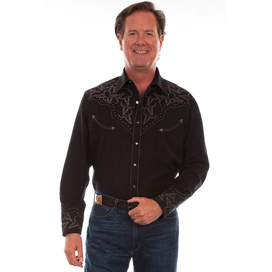 Scully® Men's Long Horn Black Long Sleeve Snap Button Down Shirt P-912