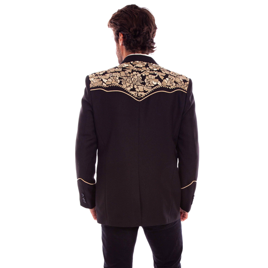 Scully Men's Floral Embossed Black & Gold Button Down Blazer P-916-BGD