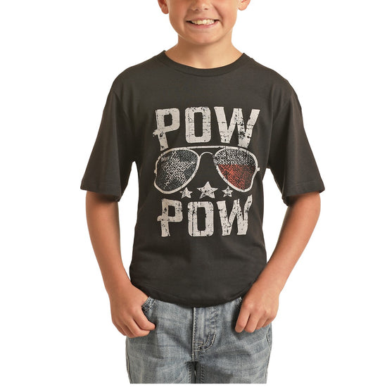Rock & Roll Cowboy Boy's Pow Wow Graphic Black T-Shirt P3T3362