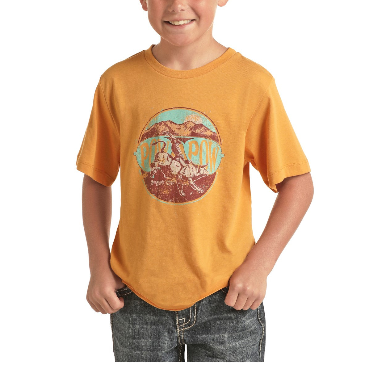 Rock & Roll Cowboy Boy's Dale Brisby Graphic Gold T-Shirt P3T3366