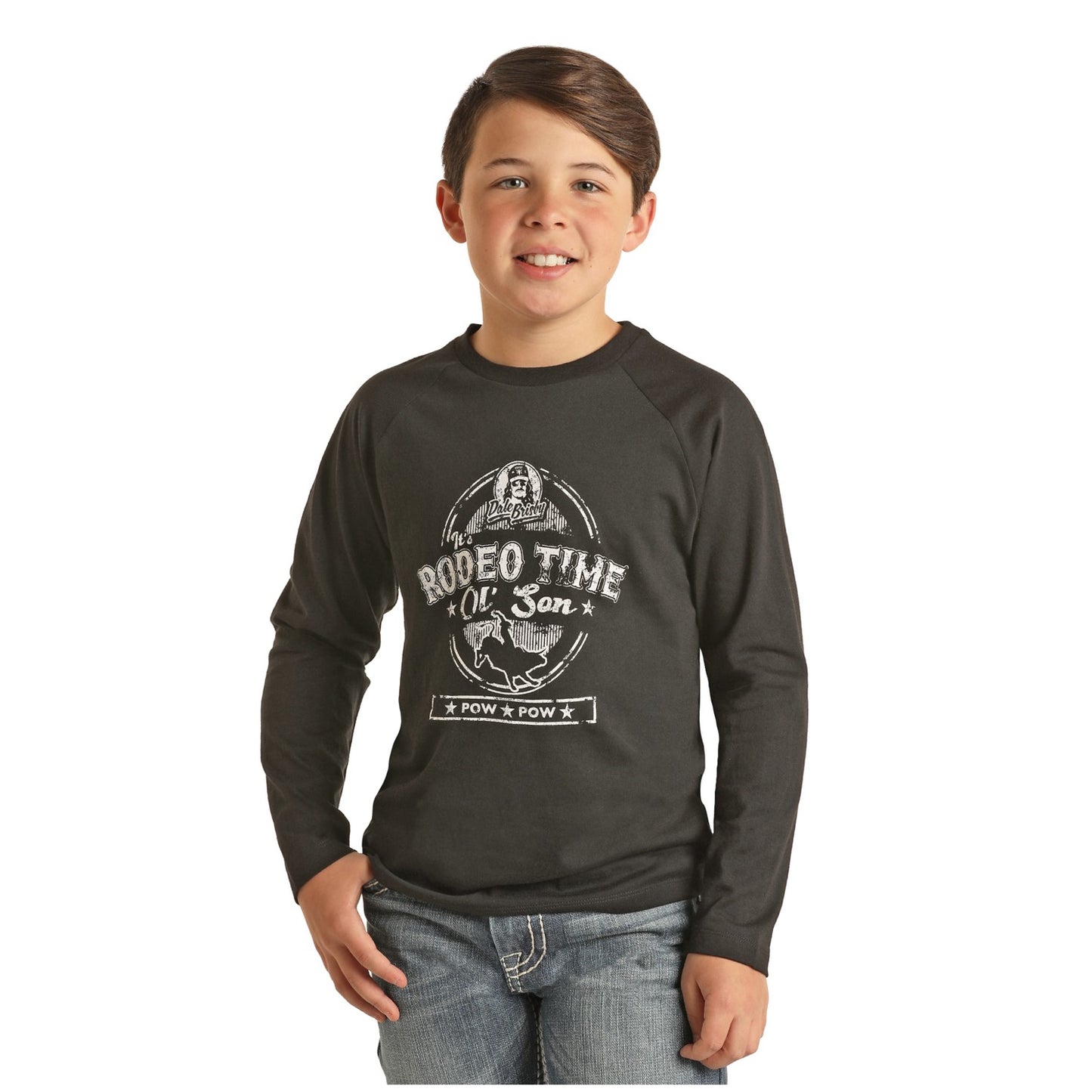 Rock & Roll Cowboy® Boy's Black Long Sleeve Graphic T-Shirt P4T2619