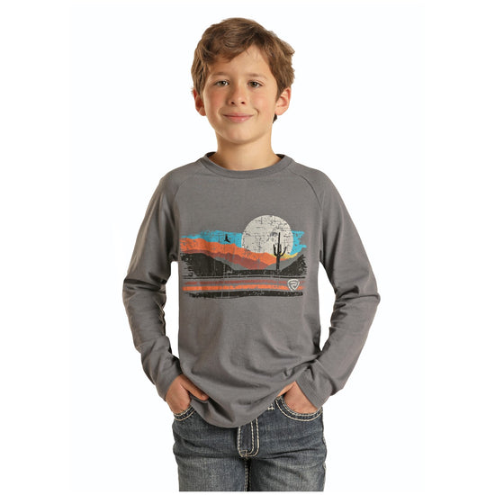 Rock & Roll® Children's Graphic Dark Grey Long Sleeve T-Shirt P4T2622