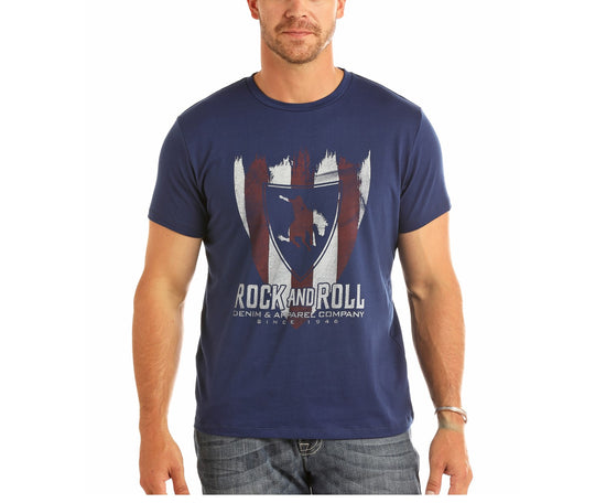 Rock & Roll Cowboy Men's Striped Shield Graphic Navy T-Shirt P9-1085