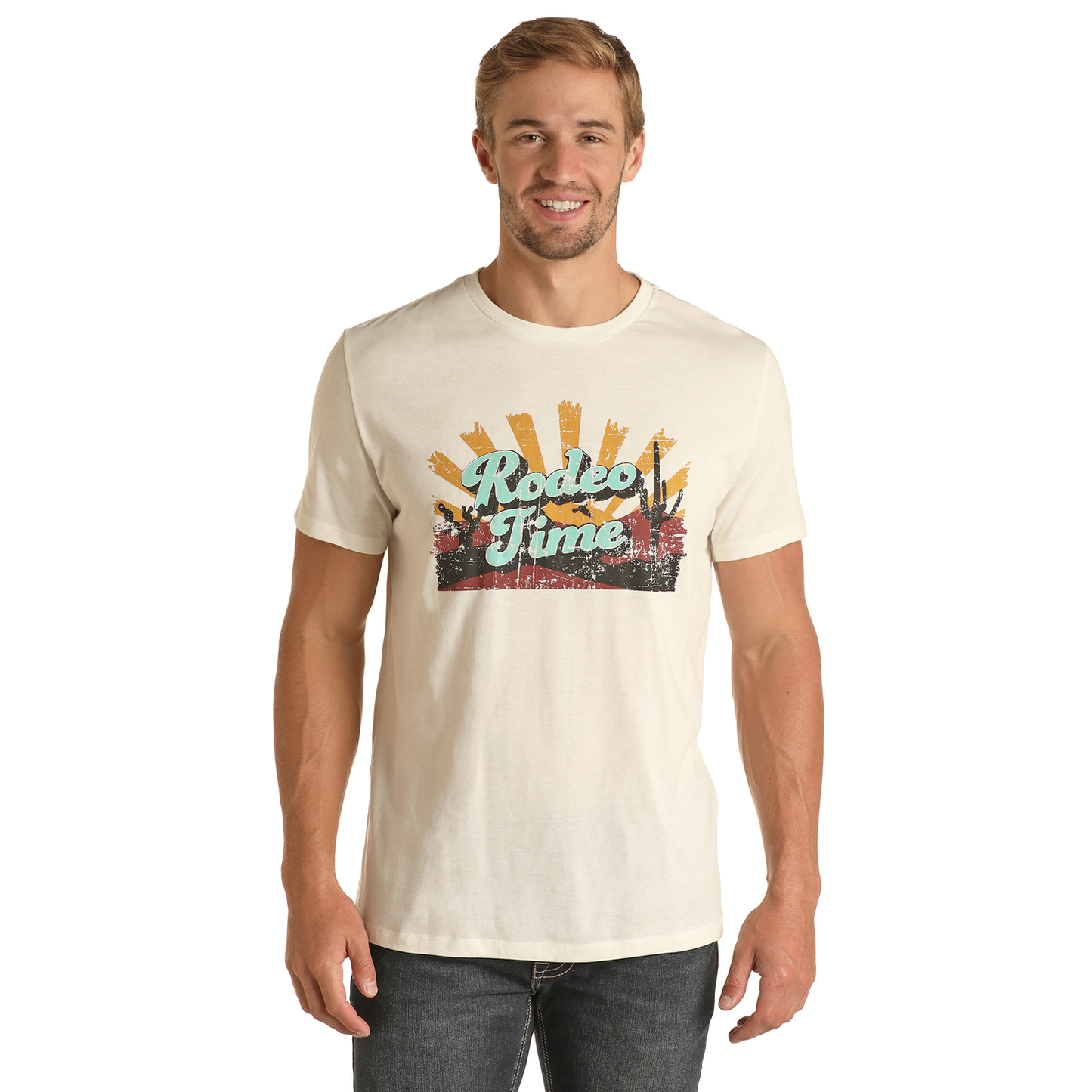 Rock & Roll Cowboy® Men's Rodeo Time Off White Graphic T-Shirt P9-3367