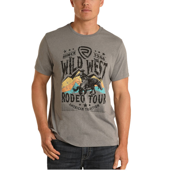 Rock & Roll Cowboy Mens Graphic Grey Short Sleeve Shirt P9-7405