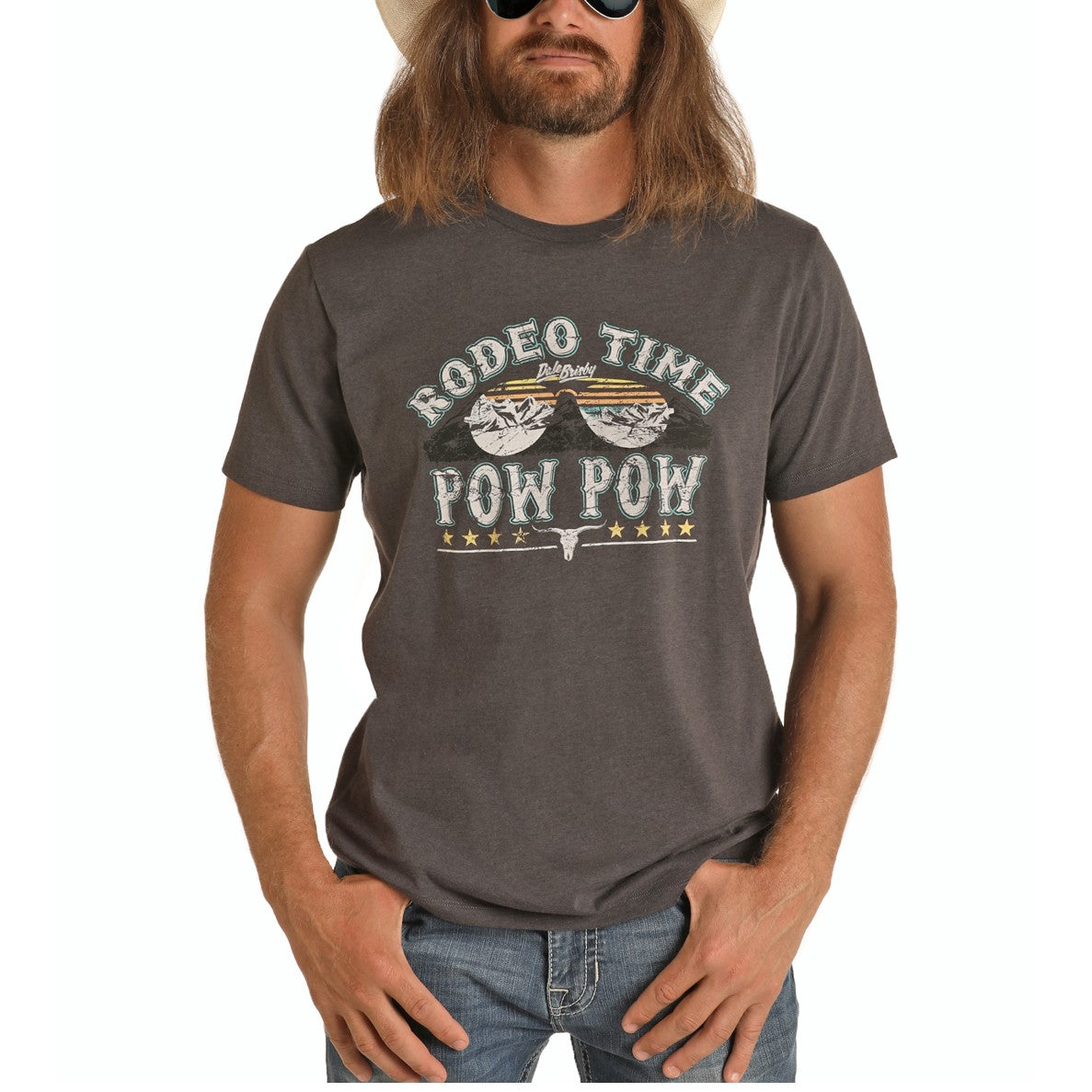 Rock & Roll Cowboy Mens Dale Brisby Graphic Charcoal T-Shirt P9-7409