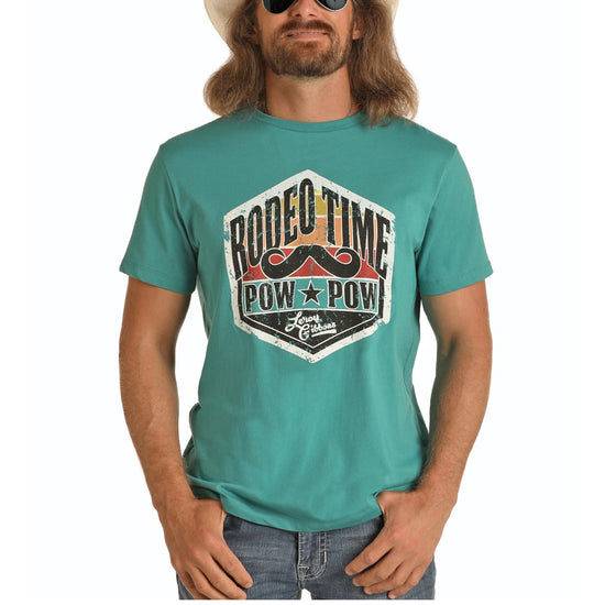 Rock & Roll Cowboy Mens Dale Brisby Turquoise T-Shirt P9-7413