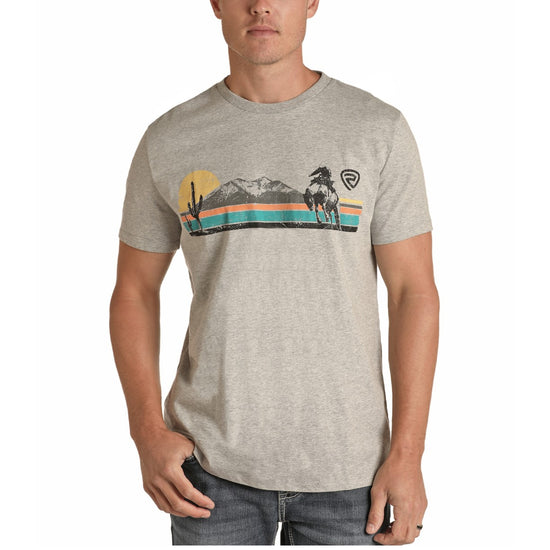Rock & Roll Cowboy Mens Graphic Grey Short Sleeve Shirt P9-8004