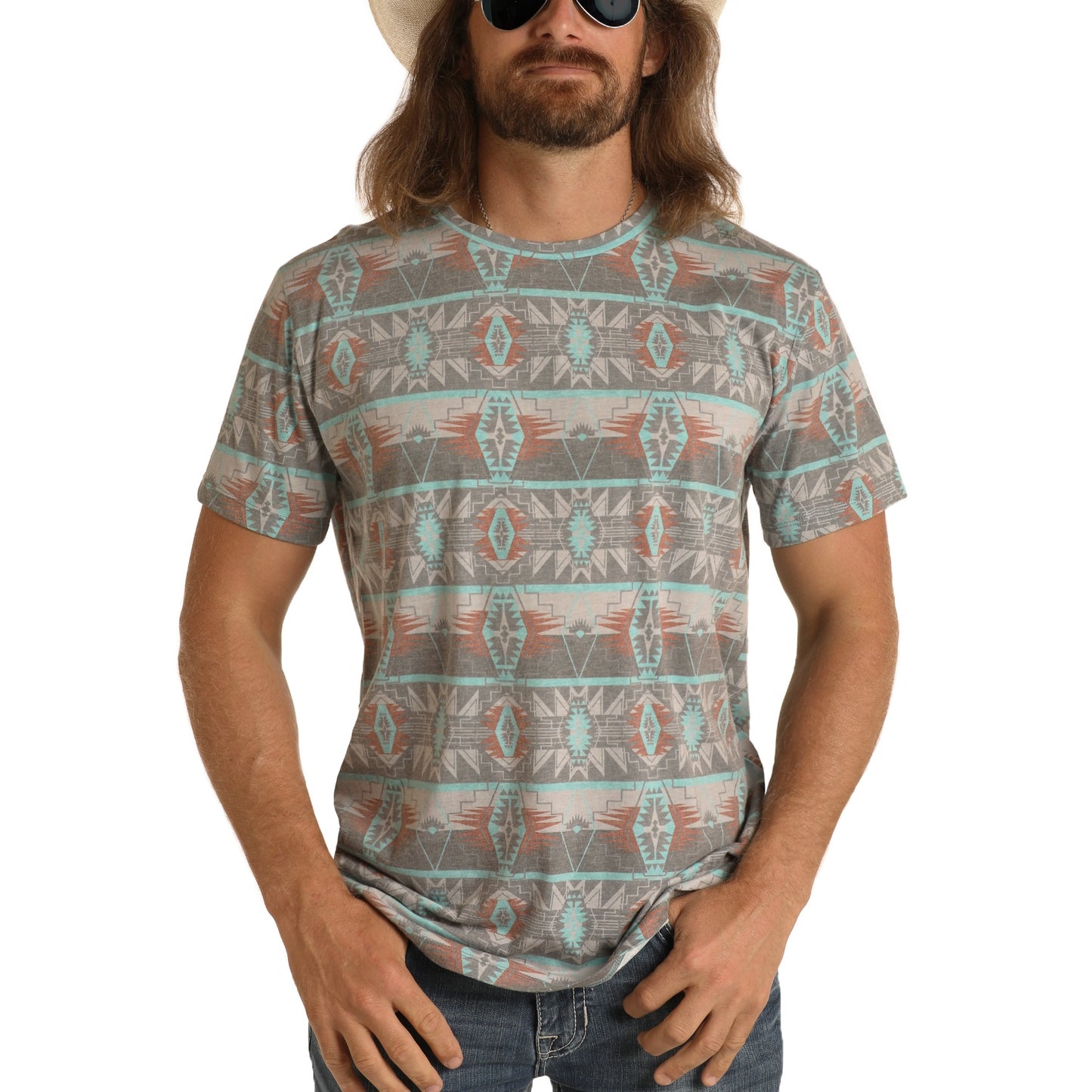 Rock & Roll Cowboy Men's Dale Brisby Aztec Print T-Shirt P9-8006