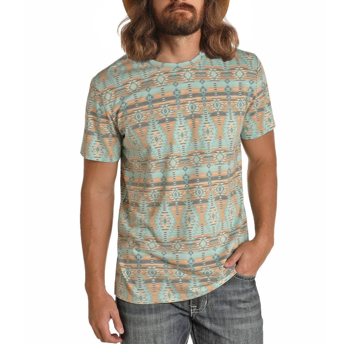 Rock & Roll Cowboy Men's Dale Brisby Aztec Print T-Shirt P9-9917