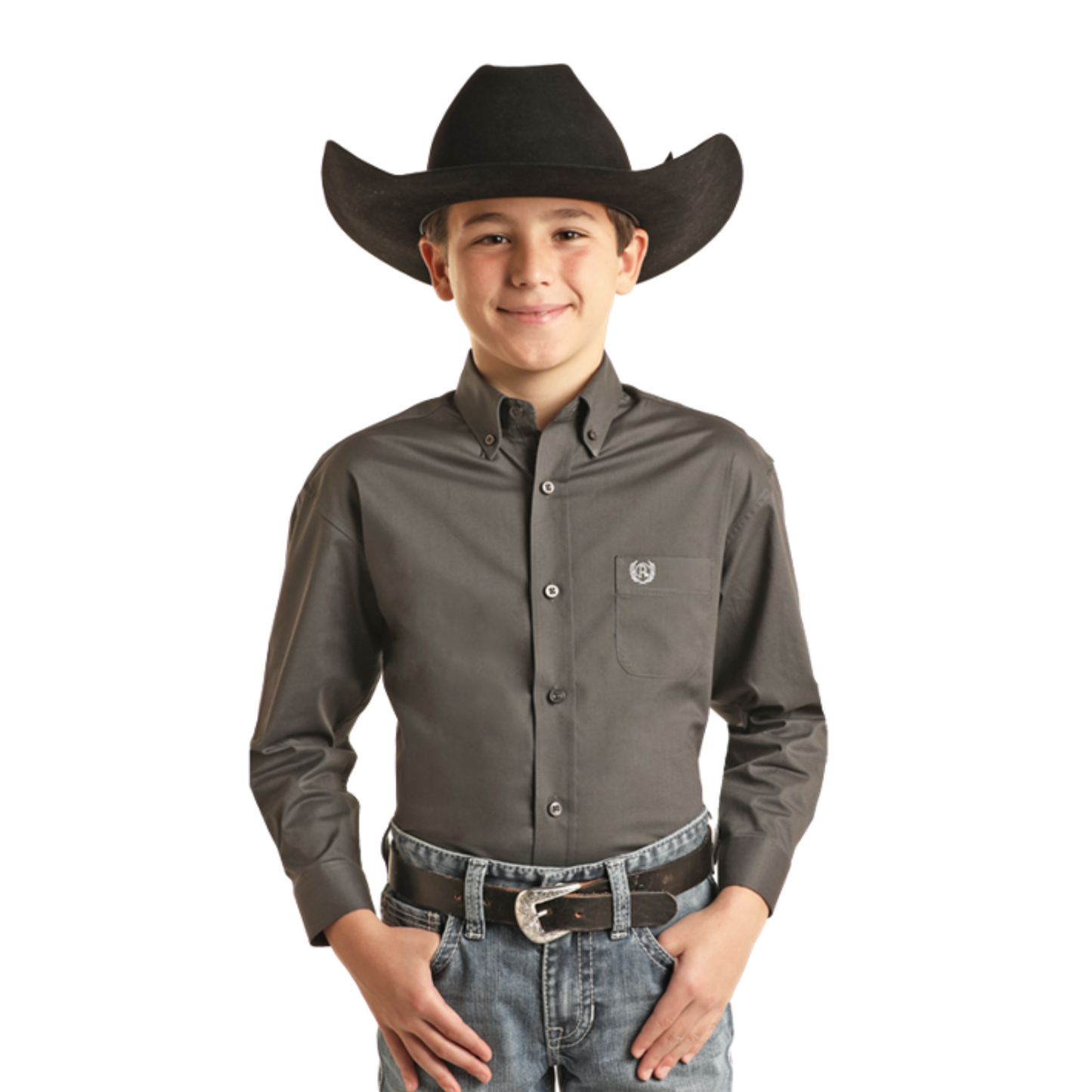 Panhandle Youth Boy's Solid Steel Button Down Shirt PBB2S01876-03