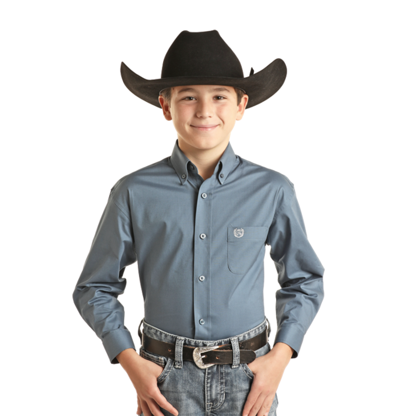 Panhandle Youth Boy's Solid Blue Button Down Shirt PBB2S01876-45