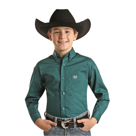 Panhandle Youth Boy's Solid Teal Button Down Shirt PBB2S01876-81
