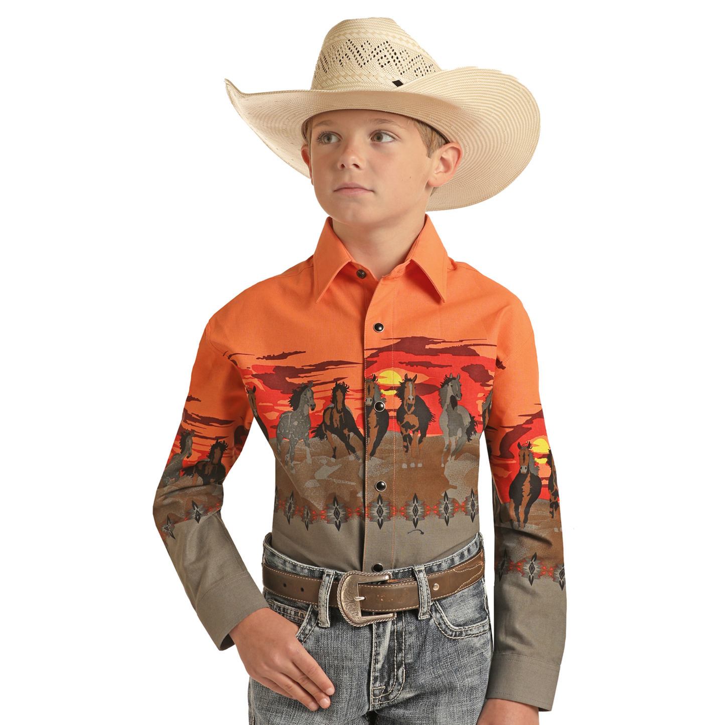 Panhandle® Boy's PH Border Charcoal Button Down Shirt PHBSOSR0MV-02