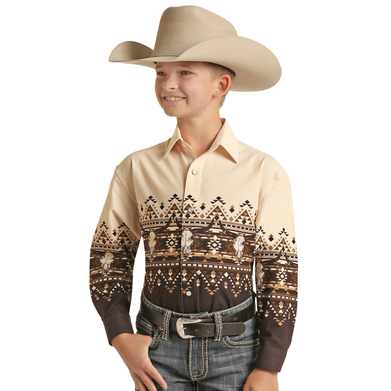 Panhandle® Youth Boy's Aztec Border Snap Down Shirt PHBSOSRZ1U-12