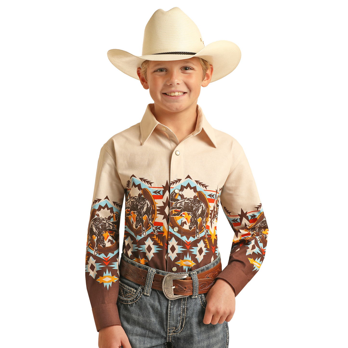 Panhandle® Youth Boy's Aztec Border Snap Down Shirt PHBSOSRZ5Y-12