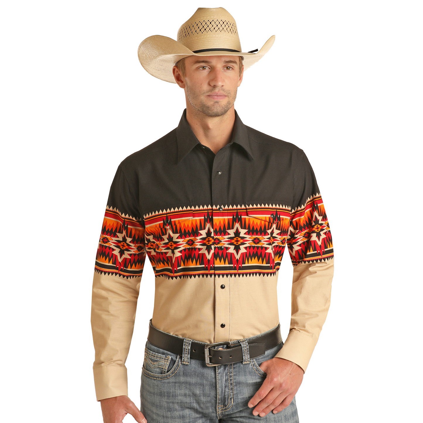 Panhandle® Men's Aztec Border Black Snap Down Shirt PHMSOSRZ5W-01