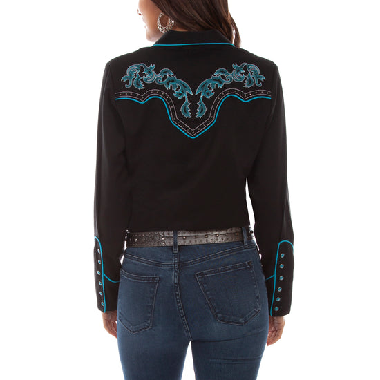 Scully® Ladies Turquoise Boot Stitch Button Down Shirt PL-889-BLK