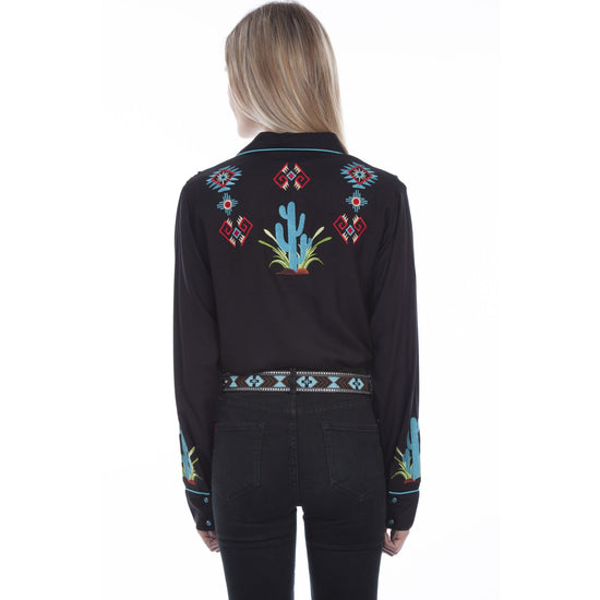 Scully Ladies Southwest Embroidery Black Western Snap Shirt PL-891