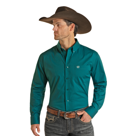 Panhandle Men's Long Sleeve Solid Teal Button Down Shirt PMB2S01876-81