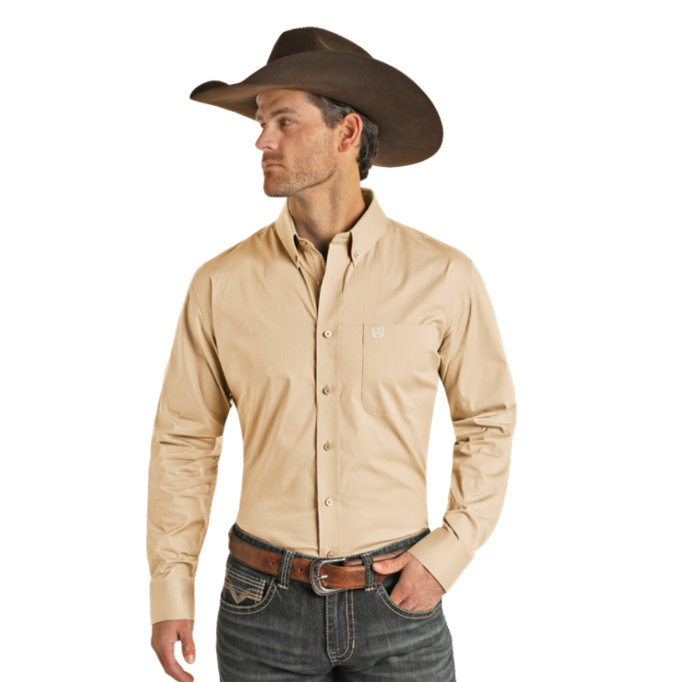 Load image into Gallery viewer, Panhandle Men&amp;#39;s Rough Stock Solid Tan Snap Shirt PMN2S01876-27
