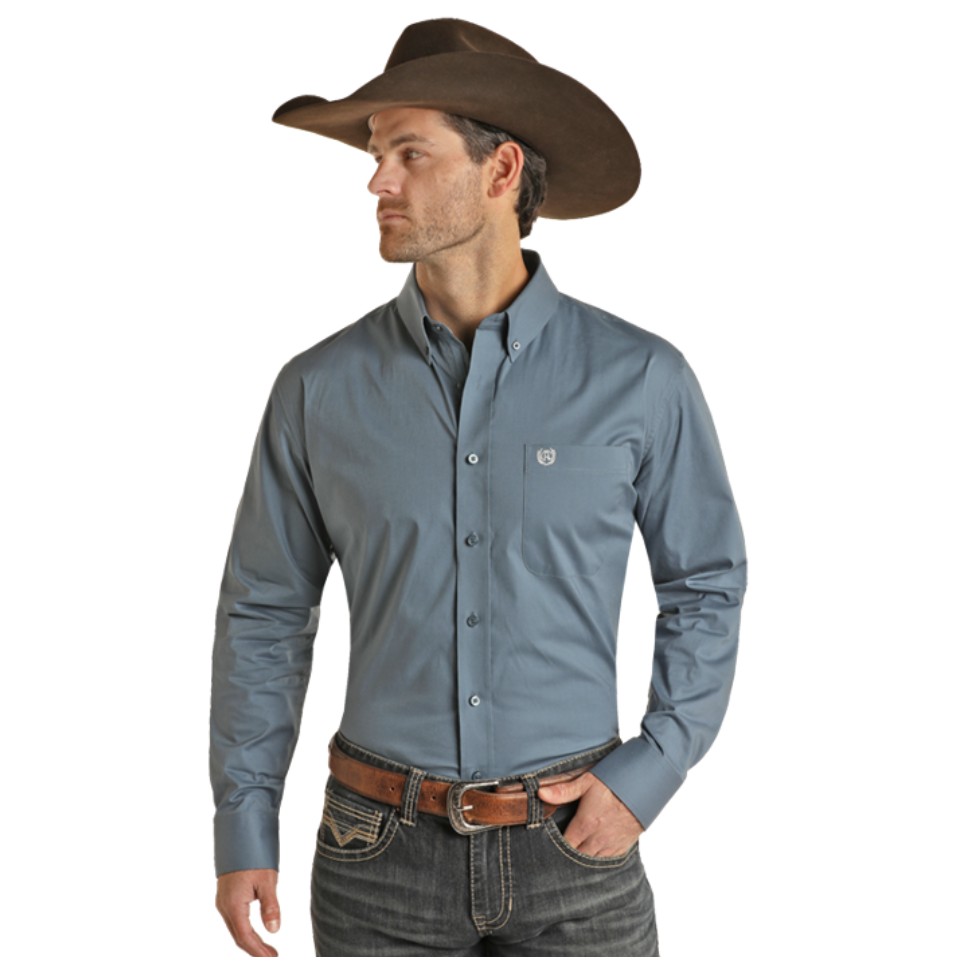 Panhandle Men's Rough Stock Solid Blue Snap Shirt PMN2S01876-45