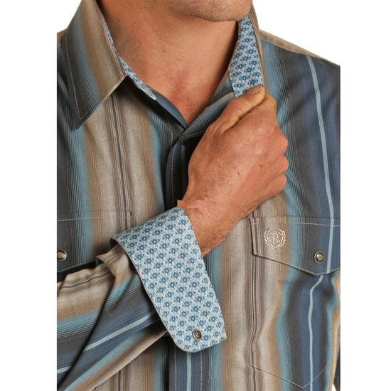 Panhandle Men's Striped Blue Button Down Shirt PMN2S02324