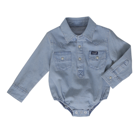 Wrangler® Boy's Infant Faded Blue Denim Long Sleeve Bodysuit PQ1371D