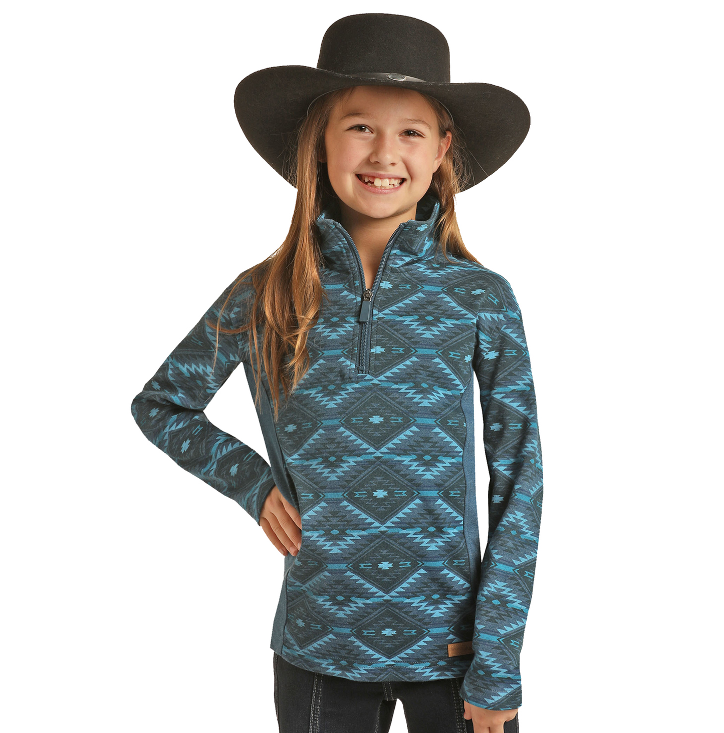 Powder River® Youth's Turquoise Aztec Knit Pullover PRKO91RZXR-87