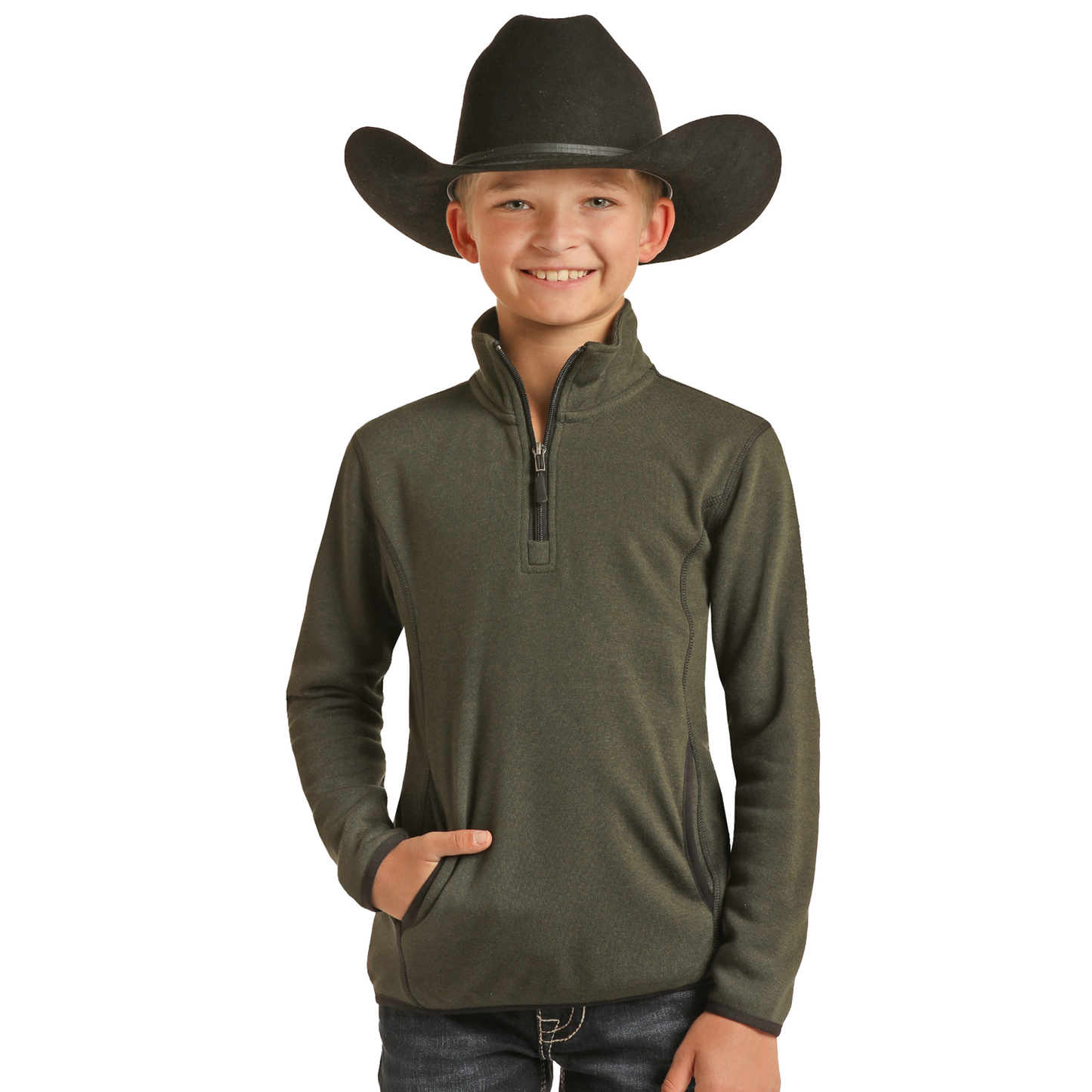 Powder River Outfitters® Youth's Green Knit Quarter Zip PRKO91RZYD-30