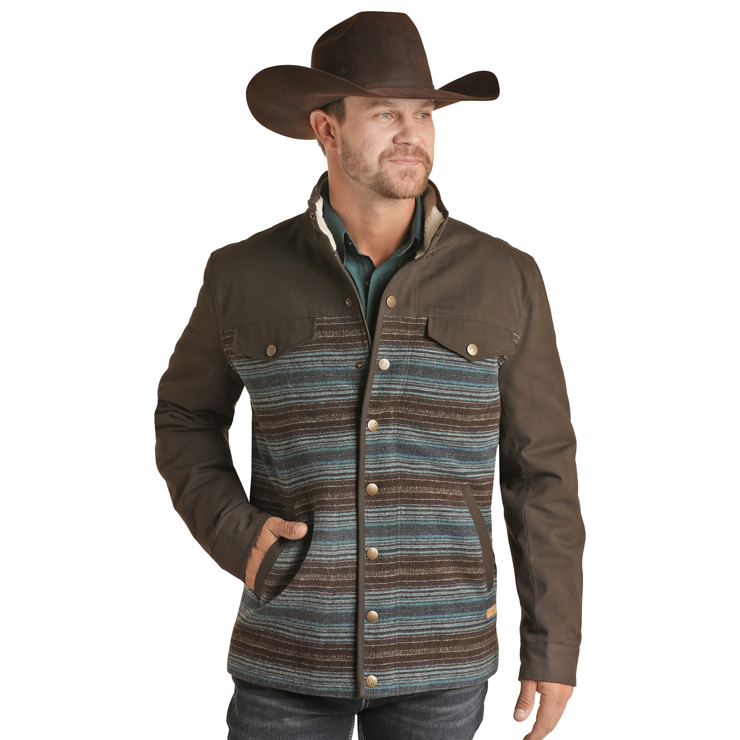 Powder River® Men's Brown Wool Serape Canvas Jacket PRMO92RZZ8-22