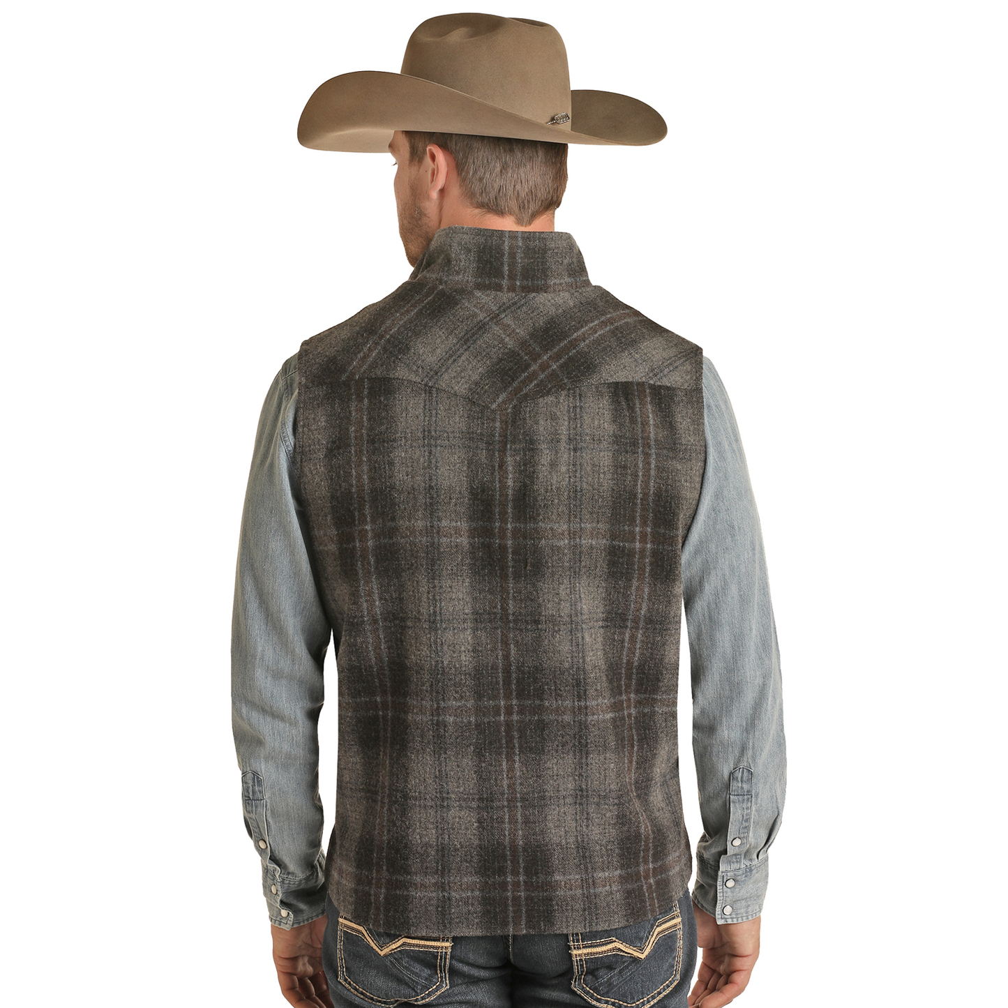 Powder River Outfitters® Men's Plaid Wool Charcoal Vest PRMO98RZZG-02
