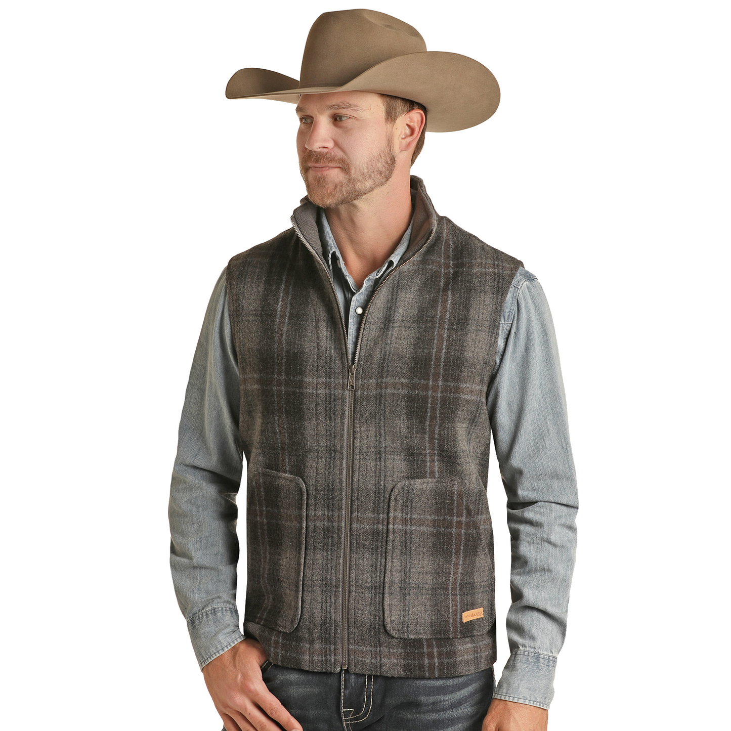Powder River Outfitters® Men's Plaid Wool Charcoal Vest PRMO98RZZG-02