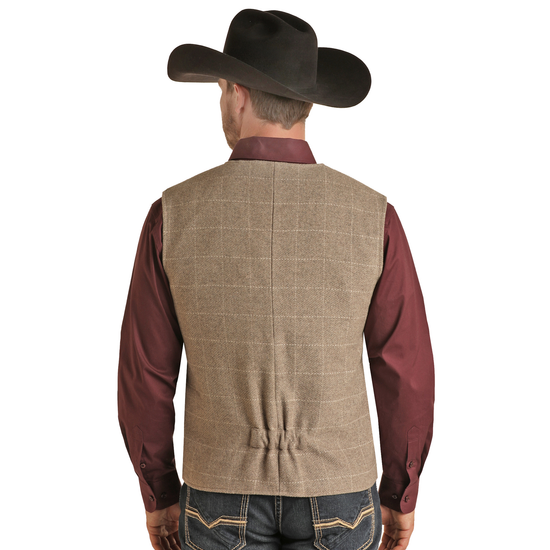 Powder River® Men's Tan Nevada Plaid Wool Vest PRMO98RZZJ-27