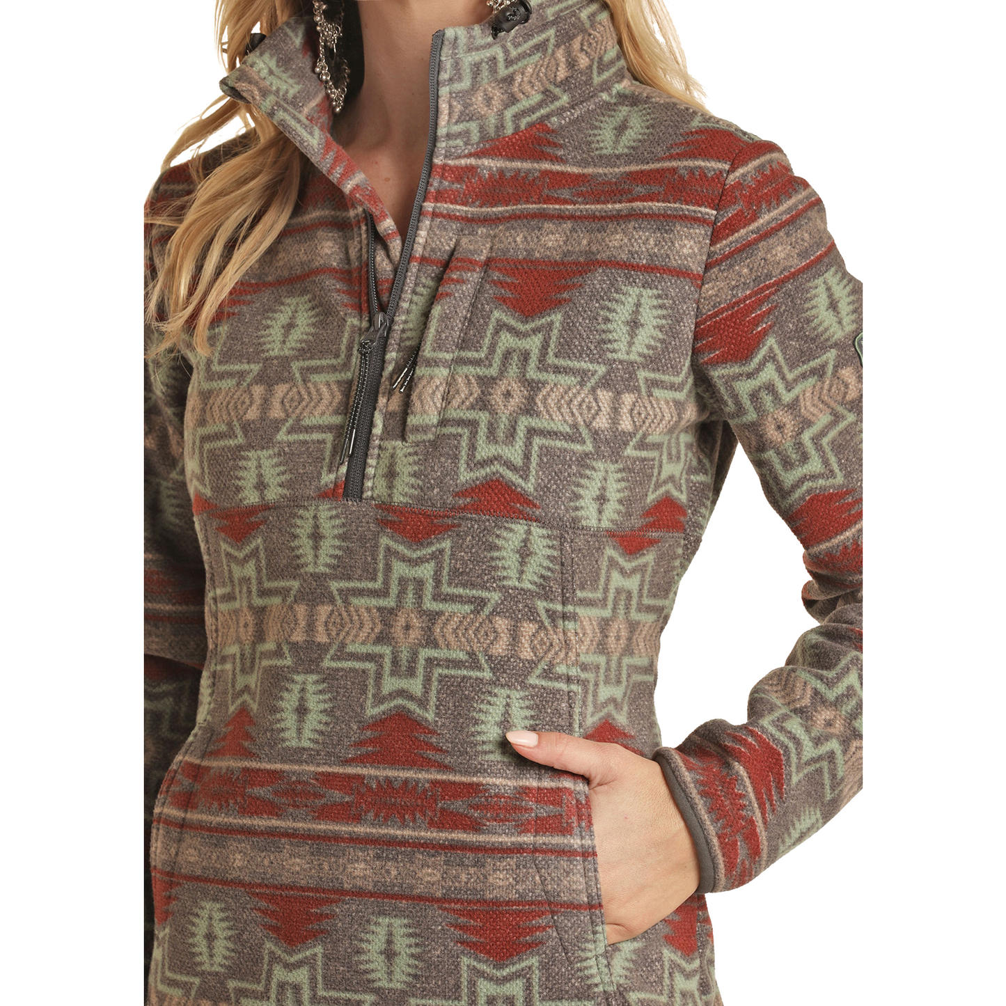 Powder River® Ladies Aztec Fleece Charcoal Pullover PRWO91RZXU-02