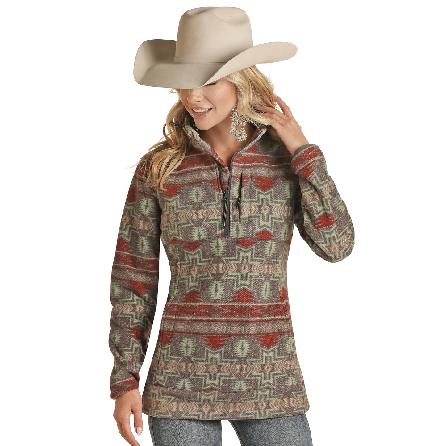 Powder River® Ladies Aztec Fleece Charcoal Pullover PRWO91RZXU-02
