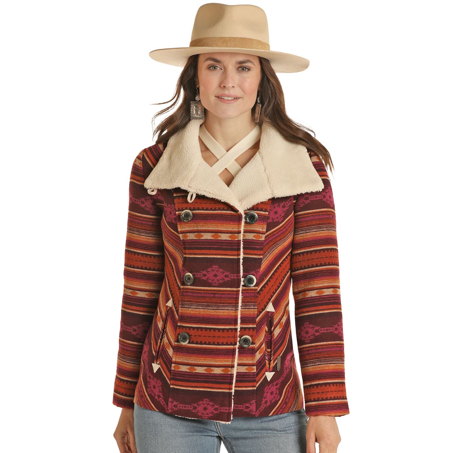 Powder River® Ladies Serape Stripe Fuchsia Wool Coat PRWO92RZYY-53