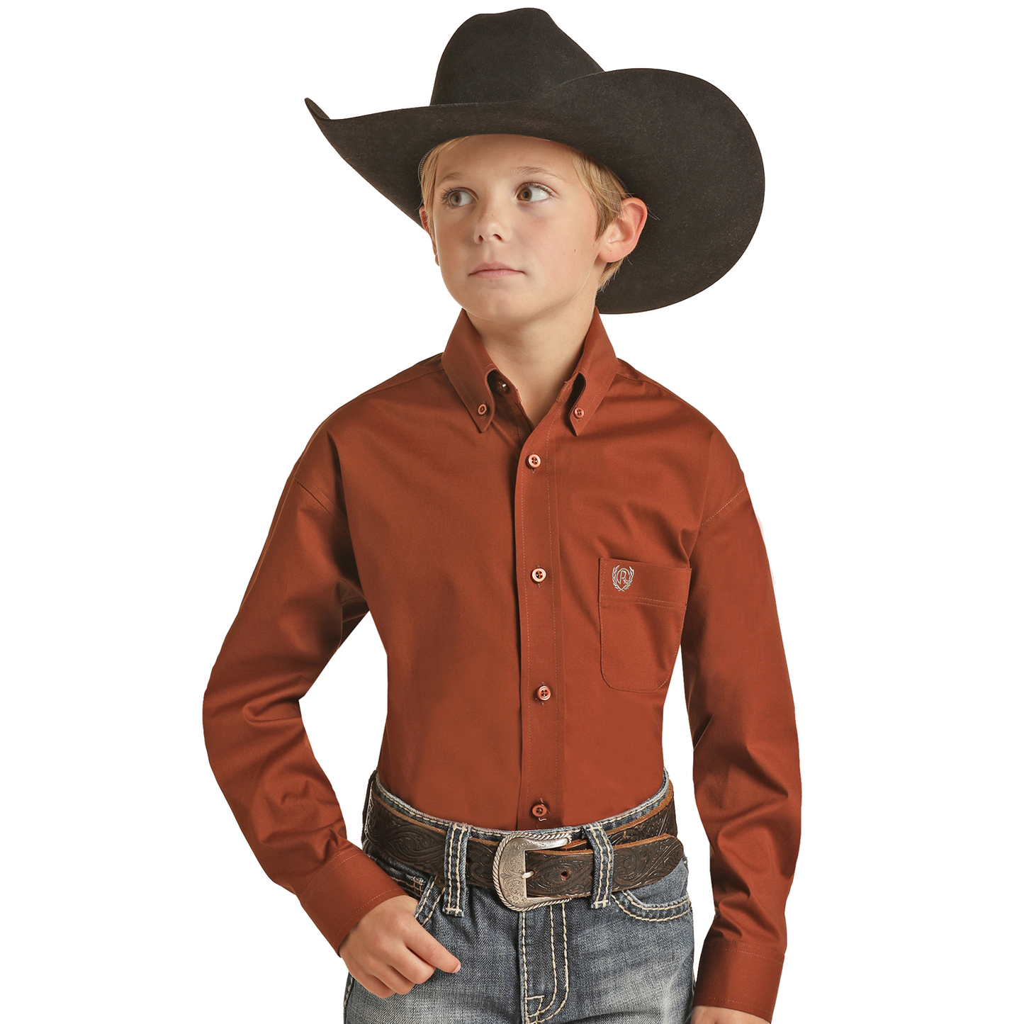 Panhandle Select® Youth Boy's Rust Solid Stretch Poplin Shirt PSBSODRZ2N-90