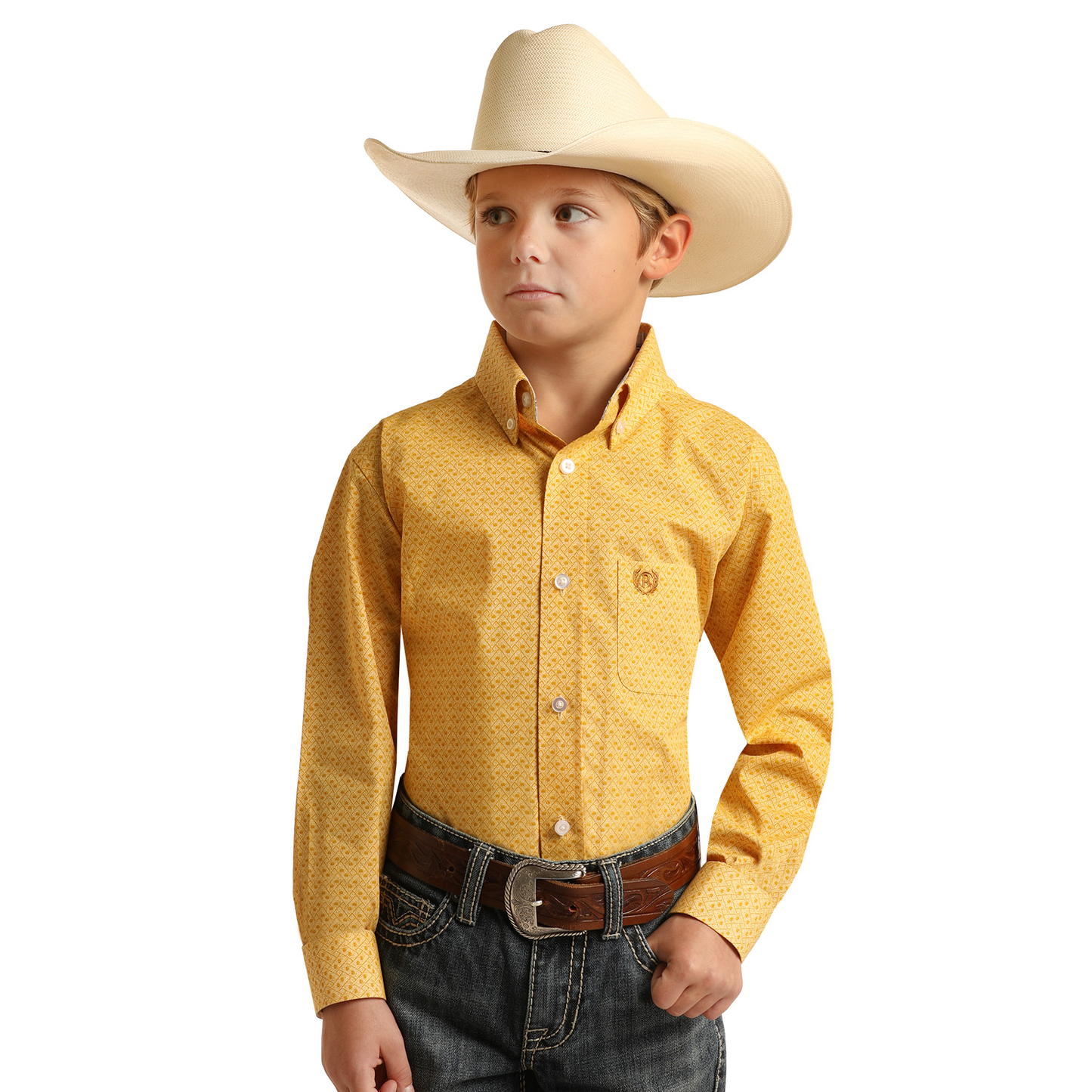 Panhandle Select® Youth Boy's Yellow Printed Button Down Shirt PSBSODRZ6I-76