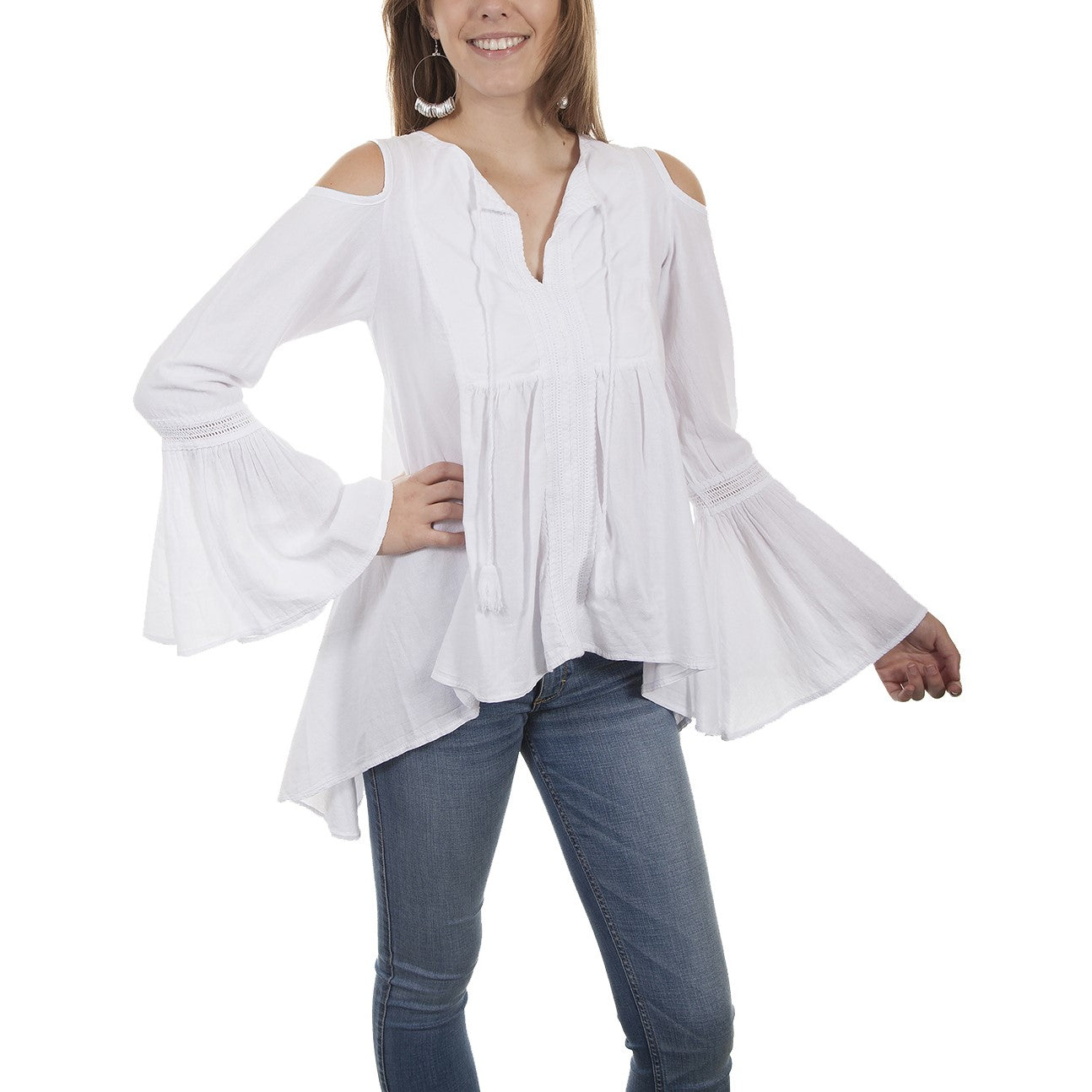 Scully Ladies White Cold Shoulder Tunic Shirt PSL-230-WHT
