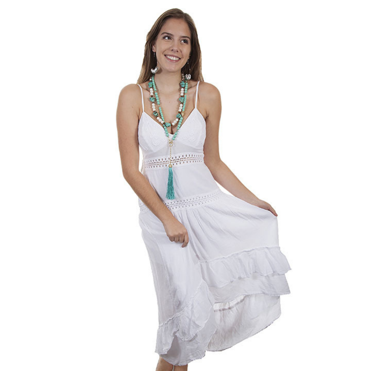 Scully Ladies Spaghetti Strap White Midi Dress PSL-233-WHT Scully Ladies Spaghetti Strap White Midi Dress PSL-233-WHT