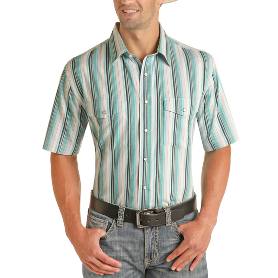 Panhandle Select® Men's Aqua Serape Stripe Button Down Shirt PSMS1SRZ6C-38