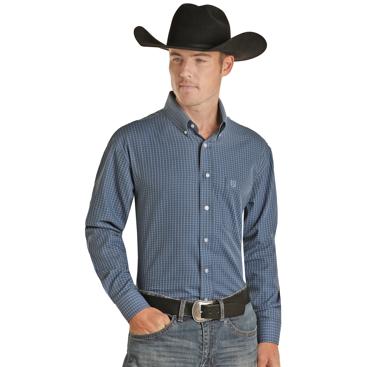 Panhandle® Men's Navy Yarndye Checkered Button Down Shirt PSMSODR07U