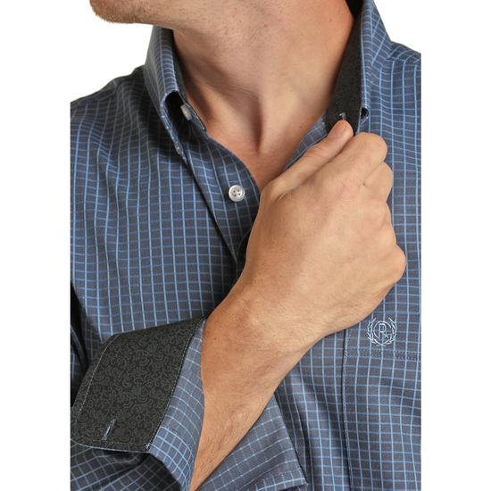 Panhandle® Men's Navy Yarndye Checkered Button Down Shirt PSMSODR07U