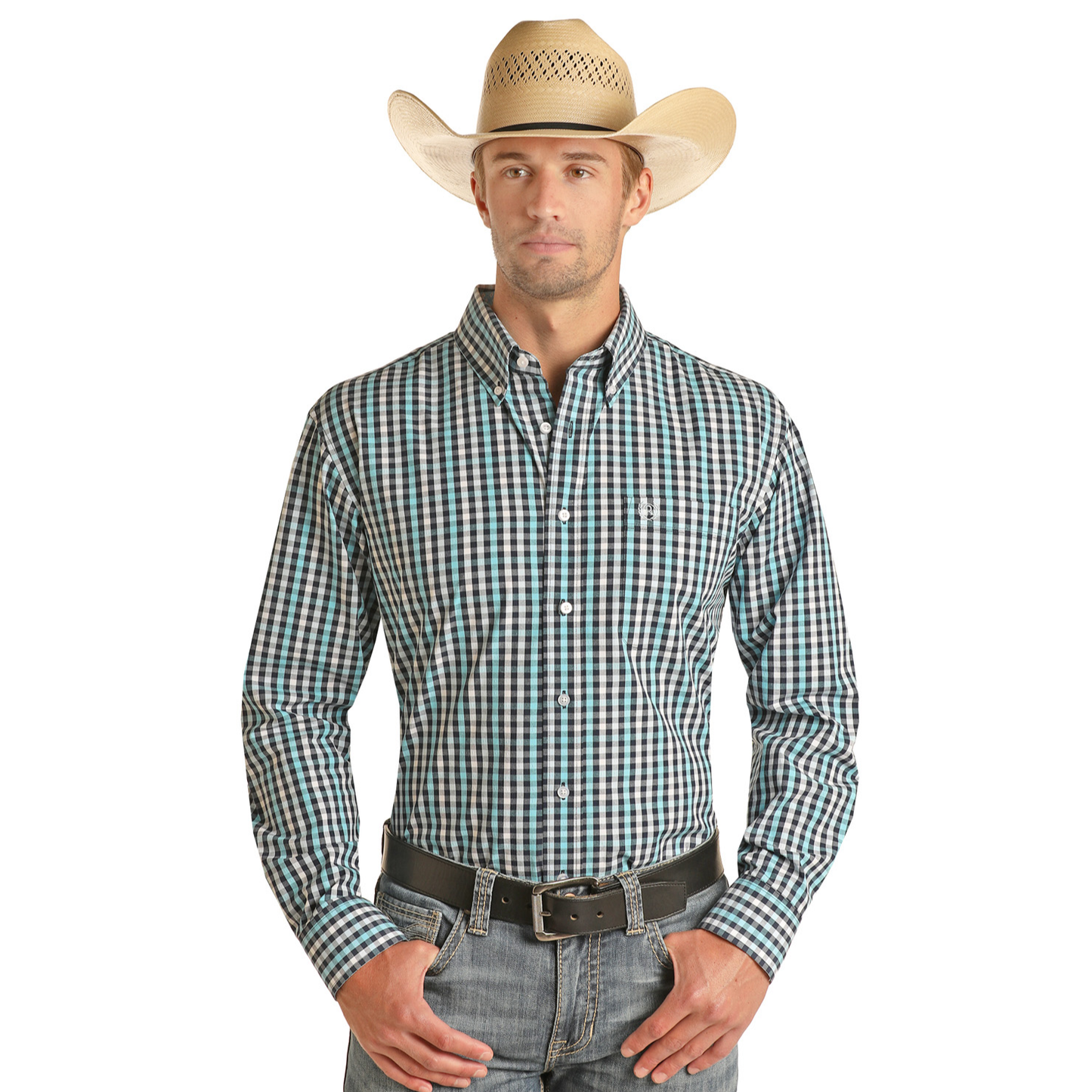 Panhandle Select® Men's Blue Checkered Print Button Down Shirt PSMSODRZ6A-49