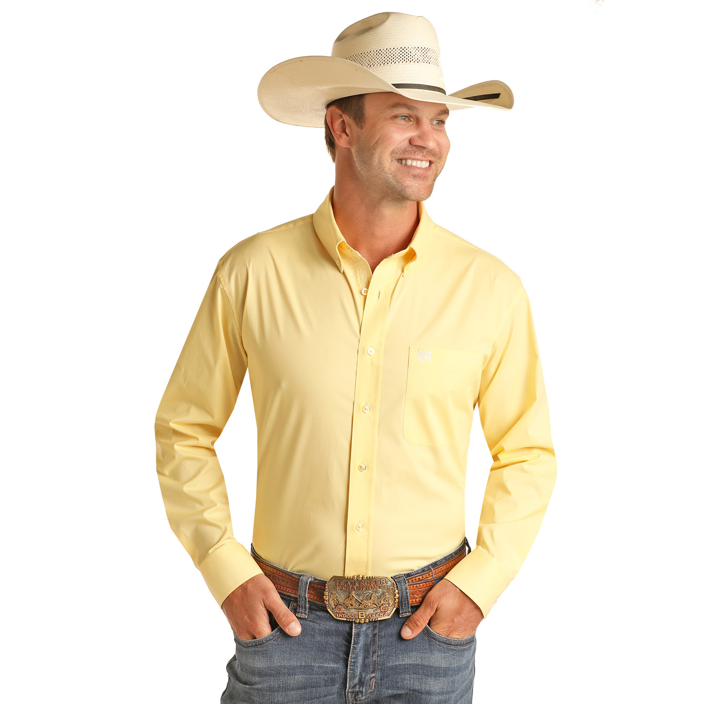 Panhandle Select® Men's Solid Stretch Yellow Button Up Shirt PSMSODRZ6N-76